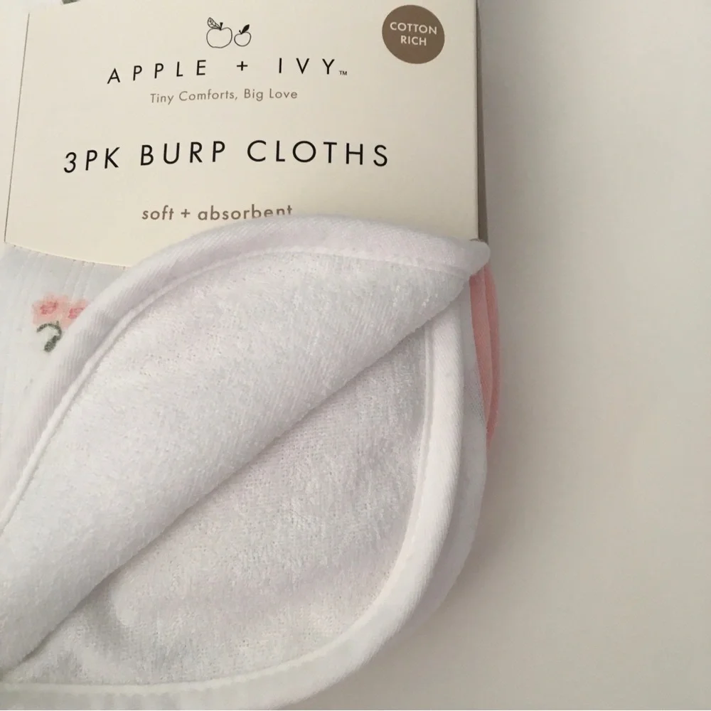 Baby Burp Cloths Cotton Front Pink Floral Strawberries Stripes NEW | Apple + Ivy